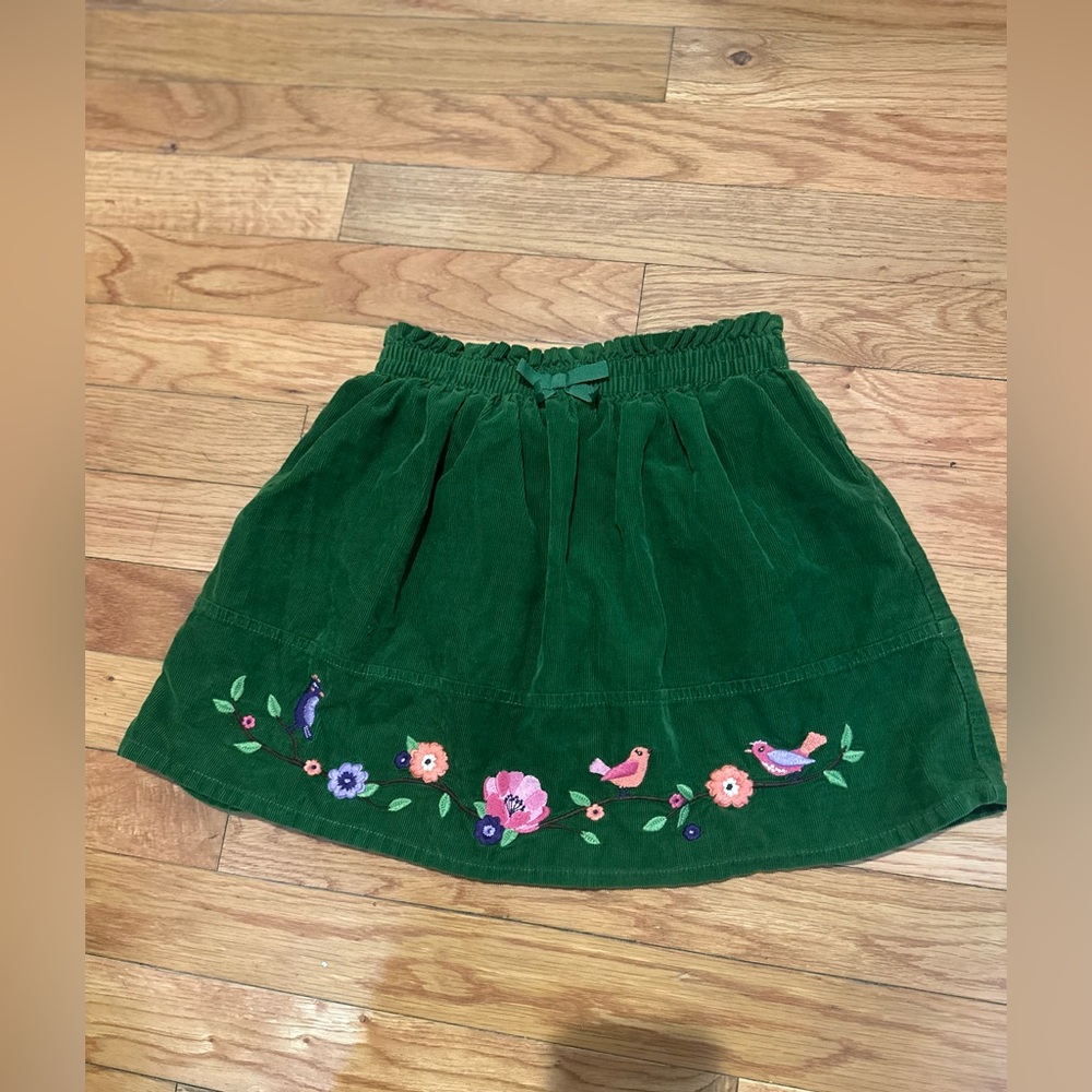 Gymboree Girls Green Corduroy Skirt Shorts Under Embroidered Flowers Birds 5
